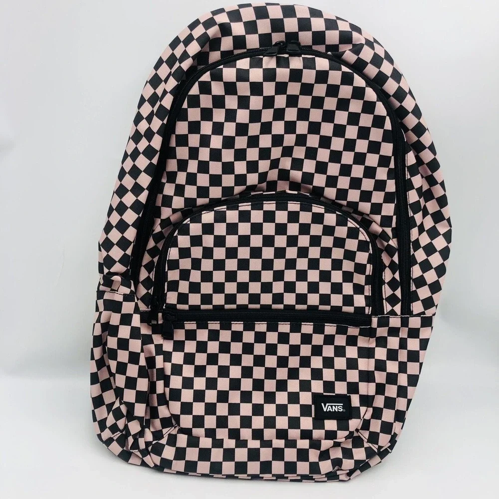 Vans Checkerboard Backpack Pink Black School Travel Bag‎ NWT